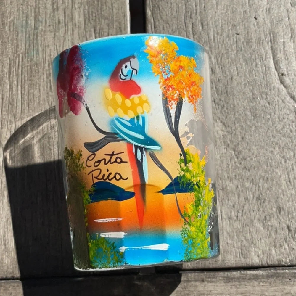 Colorful Souvenir Shot Glass Set Dominican Republic, Costa Rica, Aruba Lot of 3